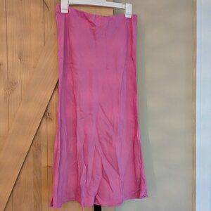 Anthropologie Bias Cut Satin Slip Midi Skirt Bubblegum Pink Tilda